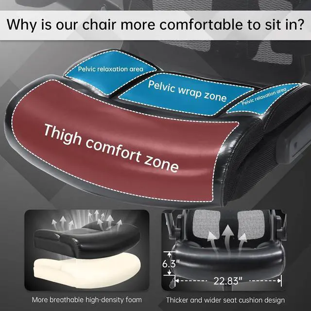 Alt view image 7 of 7 - Big and Tall Office Chair 500lbs, Heavy Duty Ergonomic Desk Chair with Adjustable Lumbar Support, PU Leather Executive Computer Chair with 3D Flip Arms, Mesh High Back and Headrest