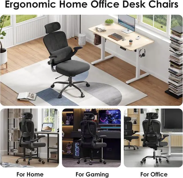 Alt view image 6 of 7 - Ergonomic Office Chair, Desk Chair with Headrest and Lumbar Support, High Back Swivel Home Office Chair with Headrest for Home Office Bedroom, Gifts, Black & Black