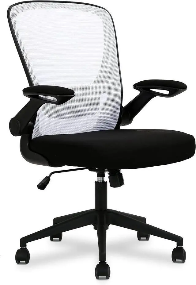 Main image of Home Office Chair White Ergonomic Desk Chair with Adjustable Lumbar Support & Flip-up Armrests Mesh Computer Chair with Thickened Cushion Swivel Executive Chair for Adults
