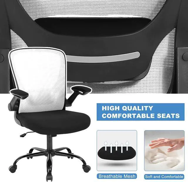 Alt view image 6 of 7 - Home Office Chair White Ergonomic Desk Chair with Adjustable Lumbar Support & Flip-up Armrests Mesh Computer Chair with Thickened Cushion Swivel Executive Chair for Adults