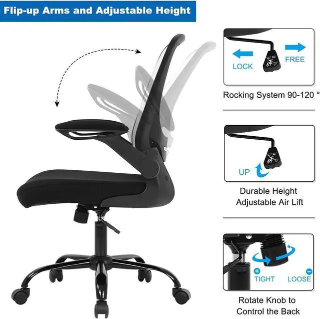 Alt view image 7 of 7 - Home Office Chair White Ergonomic Desk Chair with Adjustable Lumbar Support & Flip-up Armrests Mesh Computer Chair with Thickened Cushion Swivel Executive Chair for Adults