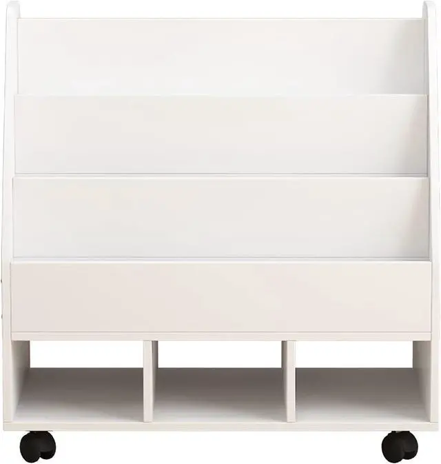 Alt view image 5 of 7 - Bookshelf with Wheels, Wooden Toy Storage Cabinet Organizer Holder with 3 Cubes, 2-in-1 Bookcase Display Rack Book Rack for Classroom, Nursery, Kindergarten