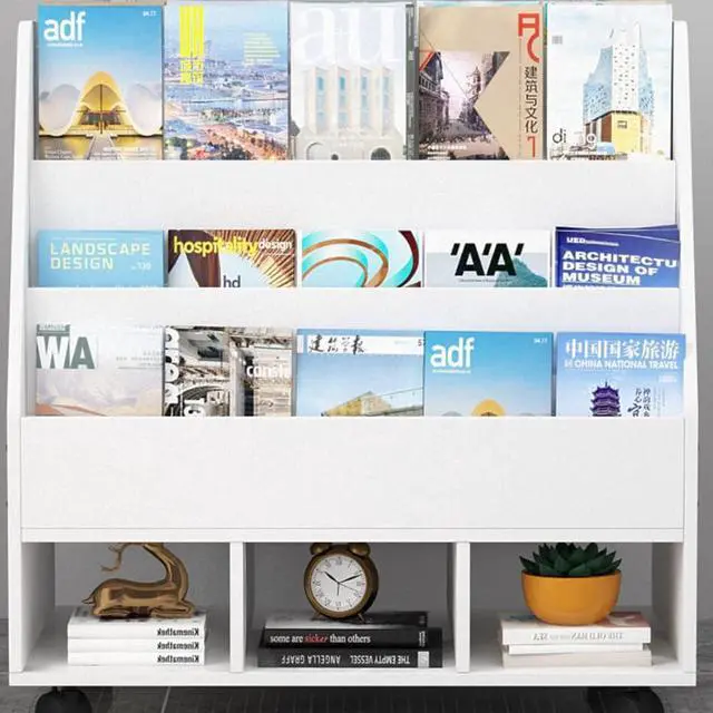 Alt view image 6 of 7 - Bookshelf with Wheels, Wooden Toy Storage Cabinet Organizer Holder with 3 Cubes, 2-in-1 Bookcase Display Rack Book Rack for Classroom, Nursery, Kindergarten