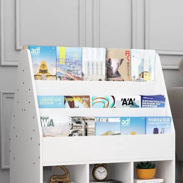 Alt view image 7 of 7 - Bookshelf with Wheels, Wooden Toy Storage Cabinet Organizer Holder with 3 Cubes, 2-in-1 Bookcase Display Rack Book Rack for Classroom, Nursery, Kindergarten