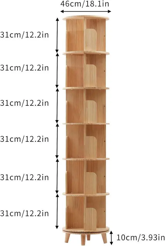 Alt view image 3 of 7 - 360° Rotating Bookshelf,6 Tier Floor Standing Bookcase Storage Rack Display Stackable Bookcase for Kids&Adults Freestanding (6 Tier)