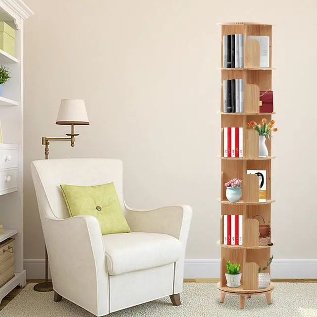 Alt view image 4 of 7 - 360° Rotating Bookshelf,6 Tier Floor Standing Bookcase Storage Rack Display Stackable Bookcase for Kids&Adults Freestanding (6 Tier)