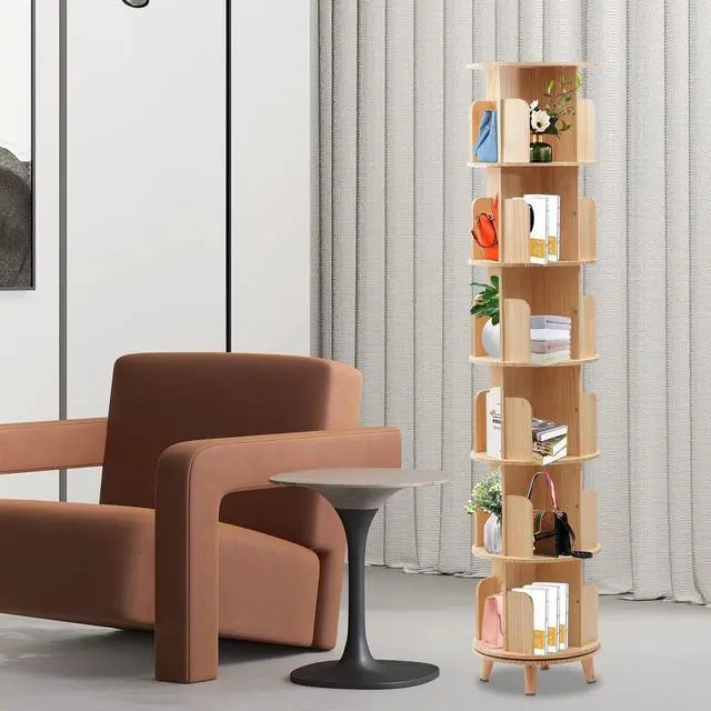 Alt view image 2 of 7 - 360° Rotating Bookshelf,6 Tier Floor Standing Bookcase Storage Rack Display Stackable Bookcase for Kids&Adults Freestanding (6 Tier)