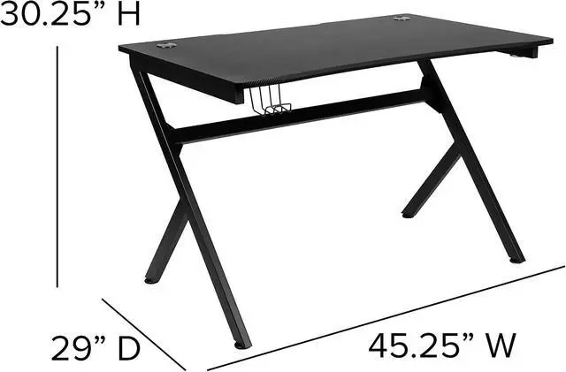 Alt view image 2 of 7 - Black Computer Table Gaming Desk - Headphone Holder and 2 Cable Management Holes