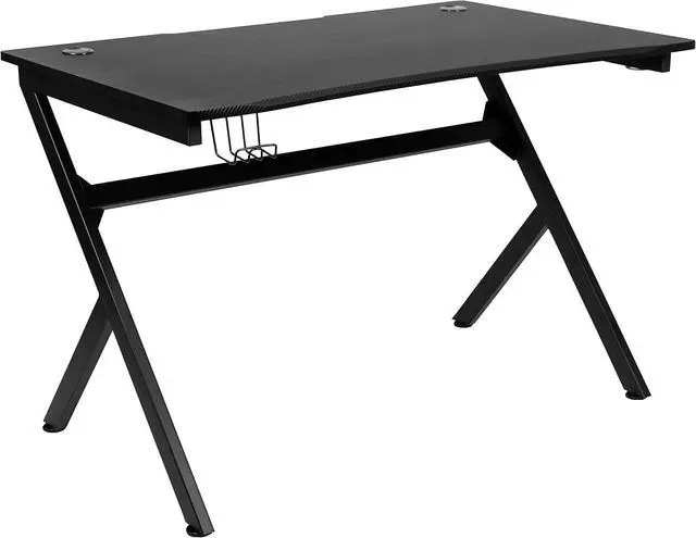Alt view image 3 of 7 - Black Computer Table Gaming Desk - Headphone Holder and 2 Cable Management Holes