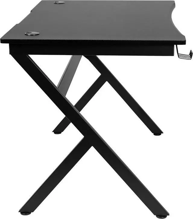 Alt view image 7 of 7 - Black Computer Table Gaming Desk - Headphone Holder and 2 Cable Management Holes
