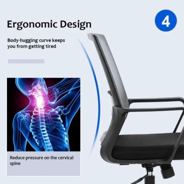 Alt view image 6 of 7 - Office Chair Ergonomic Desk Chair, Mesh Computer Chairs with Lumbar Support& Armrests, Adjustable Mid Back Task Chair, Modern Home Rolling Swivel Task Chairs for Adult Back Pain- Gray