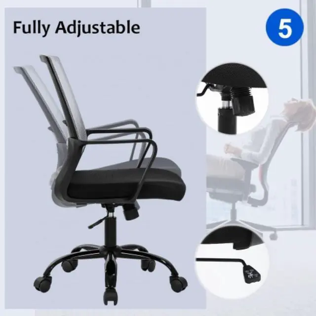 Alt view image 7 of 7 - Office Chair Ergonomic Desk Chair, Mesh Computer Chairs with Lumbar Support& Armrests, Adjustable Mid Back Task Chair, Modern Home Rolling Swivel Task Chairs for Adult Back Pain- Gray
