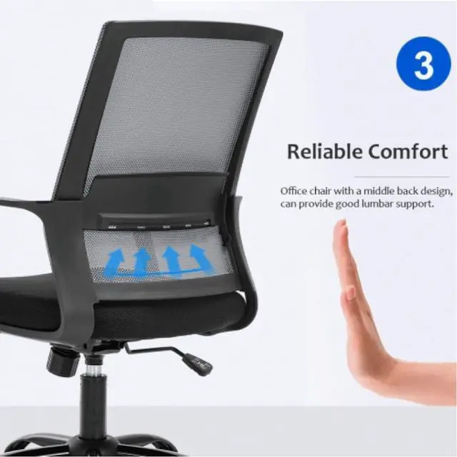 Alt view image 5 of 7 - Office Chair Ergonomic Desk Chair, Mesh Computer Chairs with Lumbar Support& Armrests, Adjustable Mid Back Task Chair, Modern Home Rolling Swivel Task Chairs for Adult Back Pain- Gray