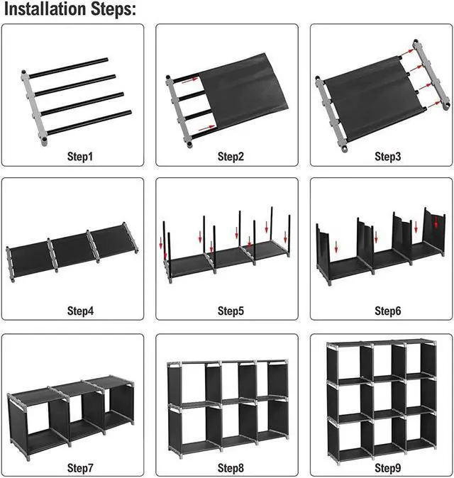 Alt view image 5 of 6 - 9 Cube Storage Organizer, DIY Storage Shelf and Cube Bookcase for Home, Living Room, Bedroom (9cube/Black)