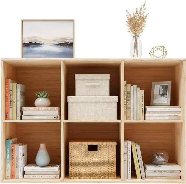 Main image of 6 Cube Storage Organizer, Solid Wood Bookcase Floorstanding Bookshelf Wooden Cube Shelf Bookcase, Vertical or Horizontal, Open Book Shelf for Home Office Bedroom, 35.43"×11.81"×23.62"