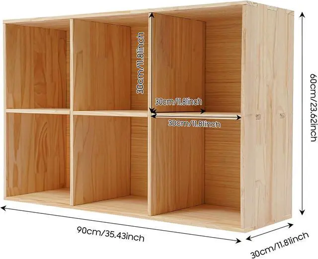 Alt view image 2 of 7 - 6 Cube Storage Organizer, Solid Wood Bookcase Floorstanding Bookshelf Wooden Cube Shelf Bookcase, Vertical or Horizontal, Open Book Shelf for Home Office Bedroom, 35.43"×11.81"×23.62"