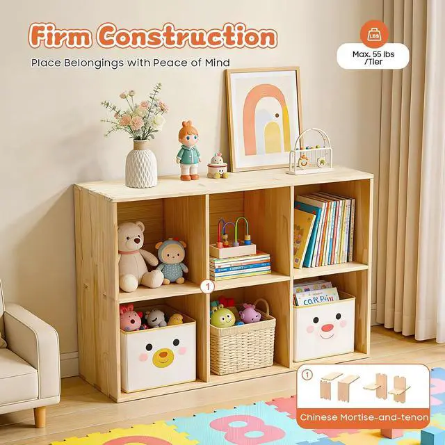 Alt view image 5 of 7 - 6 Cube Storage Organizer, Solid Wood Bookcase Floorstanding Bookshelf Wooden Cube Shelf Bookcase, Vertical or Horizontal, Open Book Shelf for Home Office Bedroom, 35.43"×11.81"×23.62"