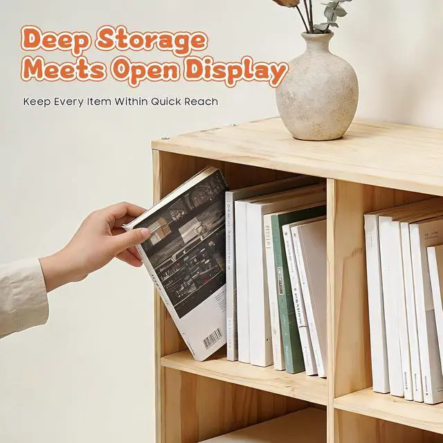 Alt view image 6 of 7 - 6 Cube Storage Organizer, Solid Wood Bookcase Floorstanding Bookshelf Wooden Cube Shelf Bookcase, Vertical or Horizontal, Open Book Shelf for Home Office Bedroom, 35.43"×11.81"×23.62"