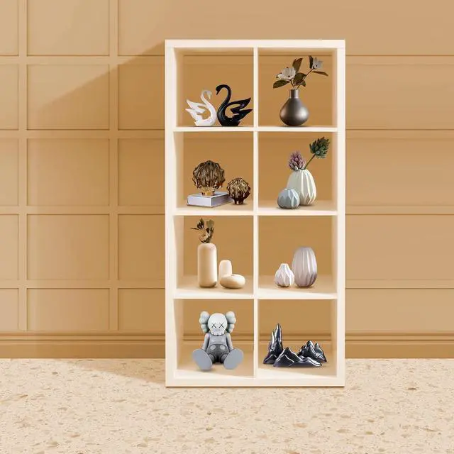 Alt view image 3 of 7 - 8-Cube Book Shelf, White Cubby Storage Organizer, Open Bookcase Cabinet Storage Shelves for Classroom Sturdy Room Kid's Playroom, Reading Nook