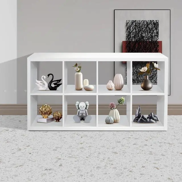 Alt view image 5 of 7 - 8-Cube Book Shelf, White Cubby Storage Organizer, Open Bookcase Cabinet Storage Shelves for Classroom Sturdy Room Kid's Playroom, Reading Nook