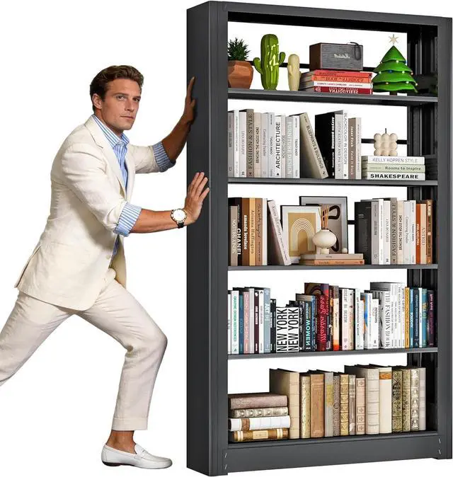 Main image of Metal Bookshelf, 5 Tier Bookshelf with Adjustable Shelves, Black Bookcase, Heavy Duty 69 Tall Bookcase, Large Book Case Book Shelf for Bedroom, Living Room, Office, Library