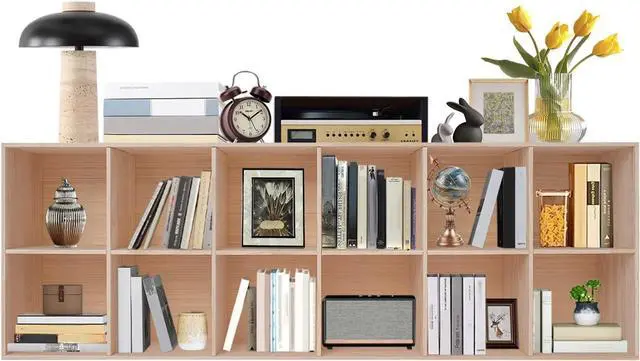 Main image of 12-Compartment Solid Wood Bookcase, 2 Tier Wooden Cube Shelf Bookcase Floor Standing Bookshelf, Storage Cubes Organizer Storage Cabinet for Living Rooms, Bedrooms, Study Rooms