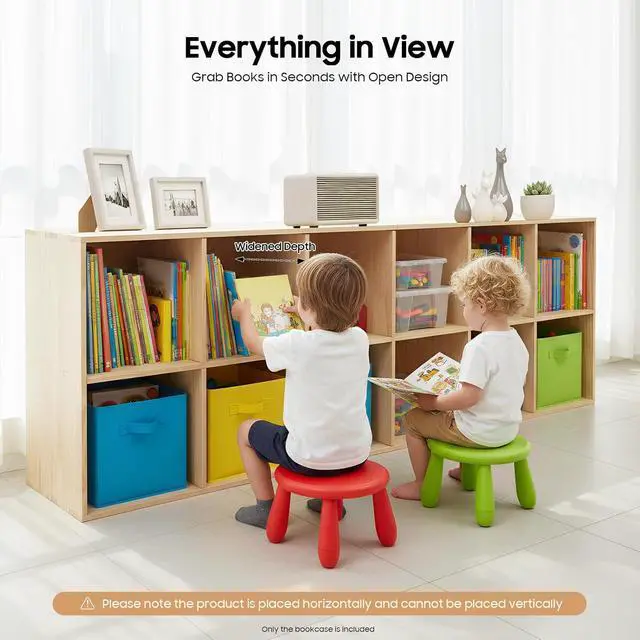 Alt view image 5 of 7 - 12-Compartment Solid Wood Bookcase, 2 Tier Wooden Cube Shelf Bookcase Floor Standing Bookshelf, Storage Cubes Organizer Storage Cabinet for Living Rooms, Bedrooms, Study Rooms