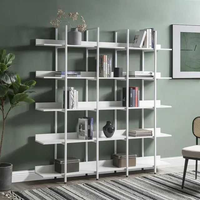 Main image of 5 Tier Bookcase Home Office Open Bookshelf, Vintage Industrial Style Shelf with Metal Frame, MDF Board