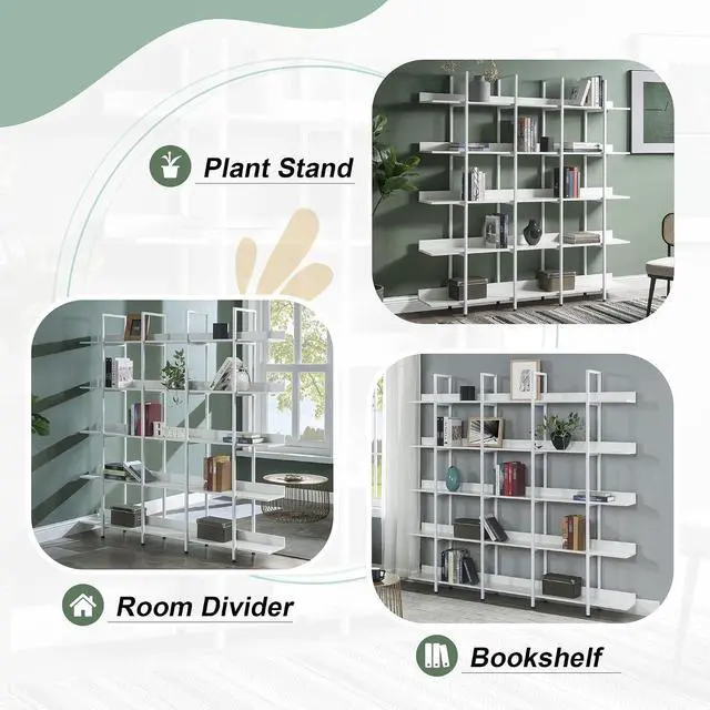 Alt view image 7 of 7 - 5 Tier Bookcase Home Office Open Bookshelf, Vintage Industrial Style Shelf with Metal Frame, MDF Board