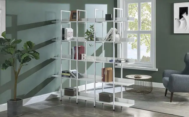 Alt view image 4 of 7 - 5 Tier Bookcase Home Office Open Bookshelf, Vintage Industrial Style Shelf with Metal Frame, MDF Board