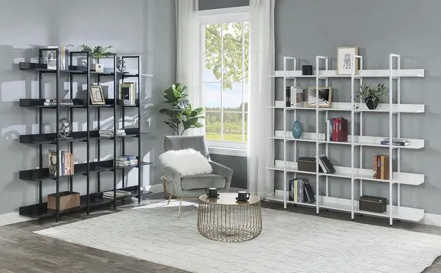 Alt view image 5 of 7 - 5 Tier Bookcase Home Office Open Bookshelf, Vintage Industrial Style Shelf with Metal Frame, MDF Board