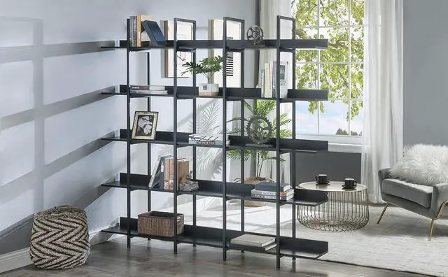 Alt view image 5 of 7 - 5 Tier Bookcase Home Office Open Bookshelf, Vintage Industrial Style Shelf with Metal Frame, MDF Board