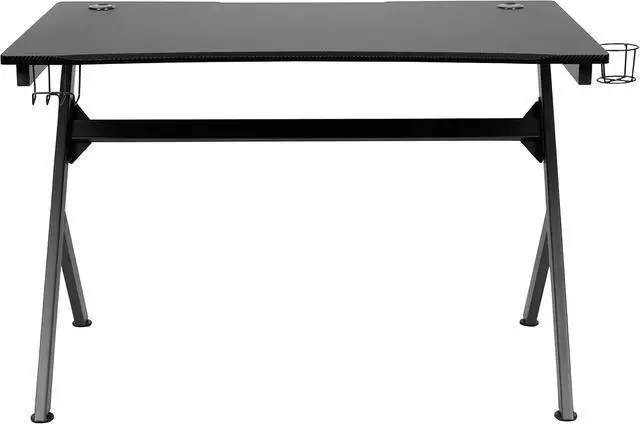 Alt view image 6 of 7 - Black Computer Table Gaming Desk - Headphone Holder and 2 Cable Management Holes