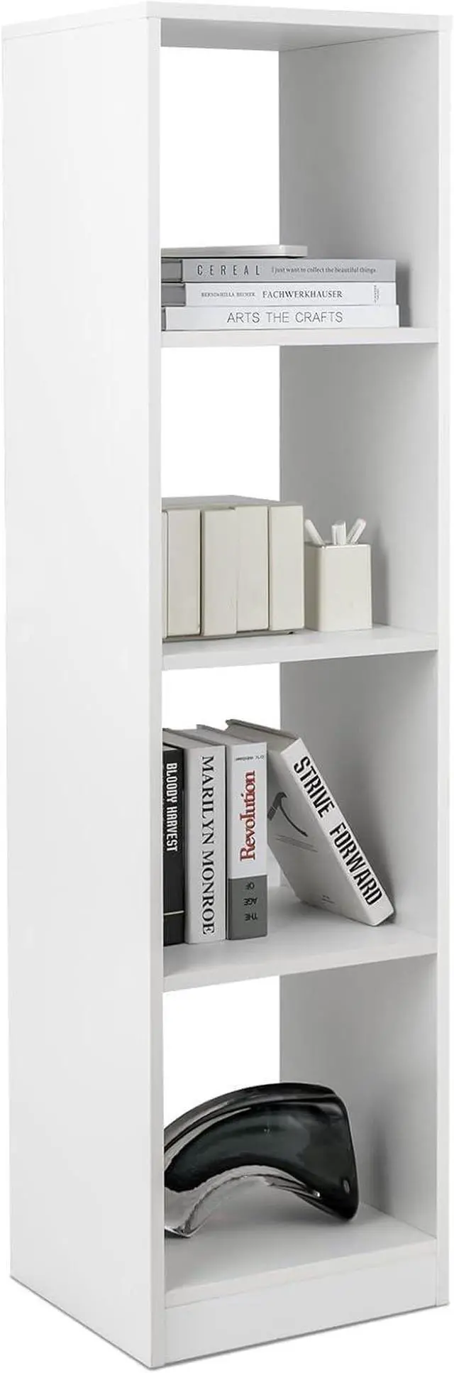 Main image of 56" Tall 5 Tier Narrow Open Display Bookshelf, 4 Cube Storage Unit with 4 Stabilizing Anchors,Wooden Cube Storage Organizer for Small Spaces, Pantry, Dorm Rooms, Bedrooms, White