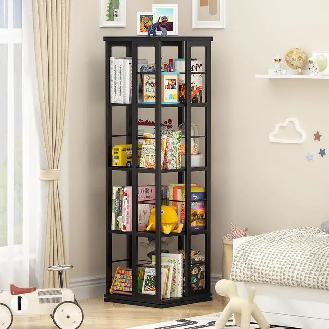 Alt view image 2 of 7 - 4-Tier Rotating Corner Bookcase, Black
