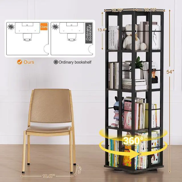 Alt view image 3 of 7 - 4-Tier Rotating Corner Bookcase, Black