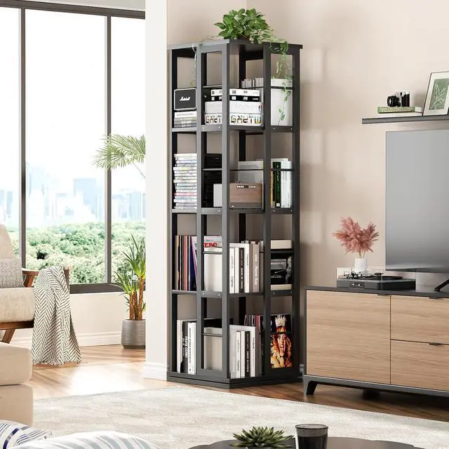 Alt view image 4 of 7 - 4-Tier Rotating Corner Bookcase, Black