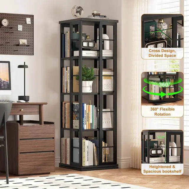 Alt view image 5 of 7 - 4-Tier Rotating Corner Bookcase, Black