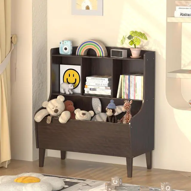 Main image of Kids Bookshelf and Toy Storage OrganizerBamboo BookcaseFit for Children's Room, Playroom, Bedroom,Hallway, Kindergarten (Walnut Brown)