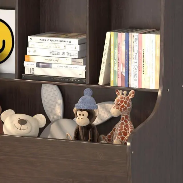 Alt view image 7 of 7 - Kids Bookshelf and Toy Storage OrganizerBamboo BookcaseFit for Children's Room, Playroom, Bedroom,Hallway, Kindergarten (Walnut Brown)