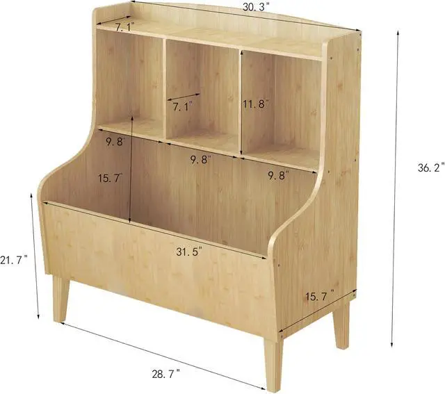 Alt view image 2 of 7 - Kids Bookshelf and Toy Storage OrganizerBamboo BookcaseFit for Children's Room, Playroom, Bedroom,Hallway, Kindergarten (Nature)