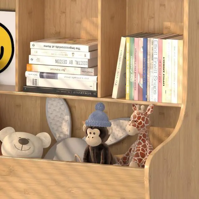 Alt view image 7 of 7 - Kids Bookshelf and Toy Storage OrganizerBamboo BookcaseFit for Children's Room, Playroom, Bedroom,Hallway, Kindergarten (Nature)