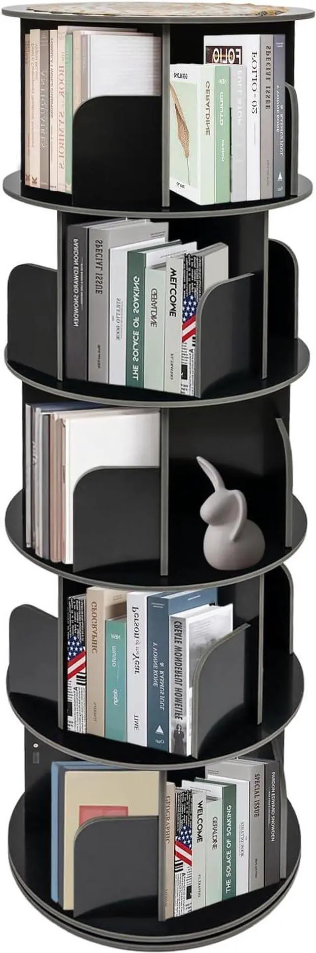 Main image of Rotating Bookshelf, 5 Tiers Rotating Book Shelf, 360° Display Corner Spinning Bookcase, Floor Standing Storage Rack for Bedroom, Living Room, Study Room, Black (5-Tiers)