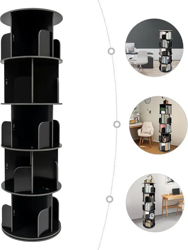 Alt view image 4 of 7 - Rotating Bookshelf, 5 Tiers Rotating Book Shelf, 360° Display Corner Spinning Bookcase, Floor Standing Storage Rack for Bedroom, Living Room, Study Room, Black (5-Tiers)