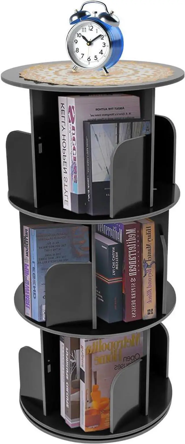 Main image of Rotating Bookshelf, 3 Tiers Rotating Book Shelf, 360° Display Corner Spinning Bookcase, Floor Standing Storage Rack for Bedroom, Living Room, Study Room, Black (3-Tiers)