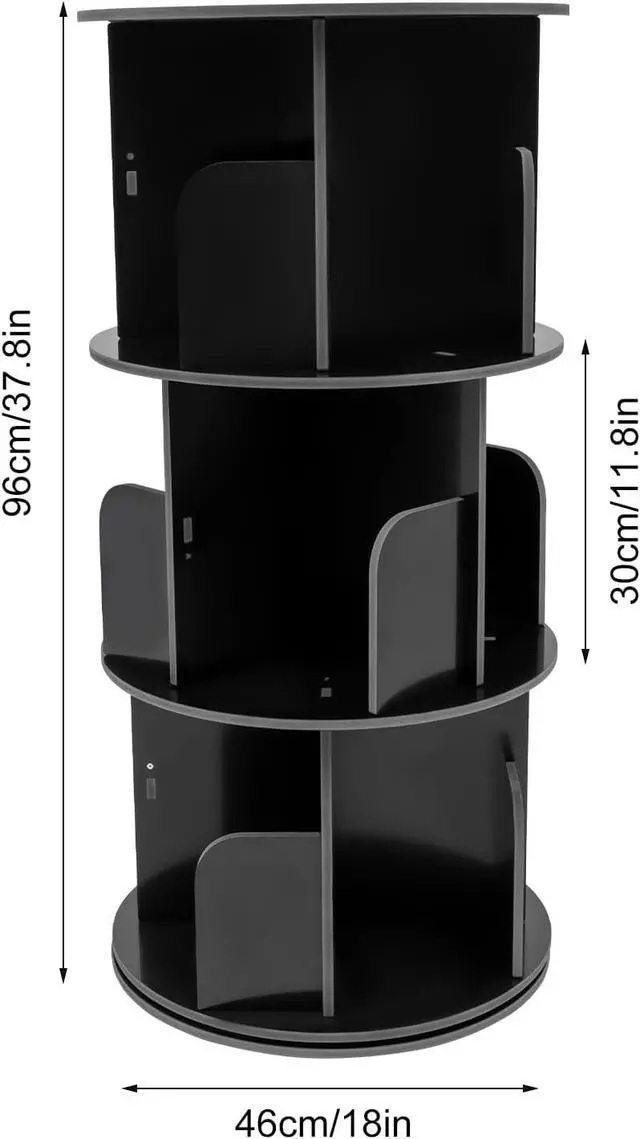 Alt view image 3 of 7 - Rotating Bookshelf, 3 Tiers Rotating Book Shelf, 360° Display Corner Spinning Bookcase, Floor Standing Storage Rack for Bedroom, Living Room, Study Room, Black (3-Tiers)
