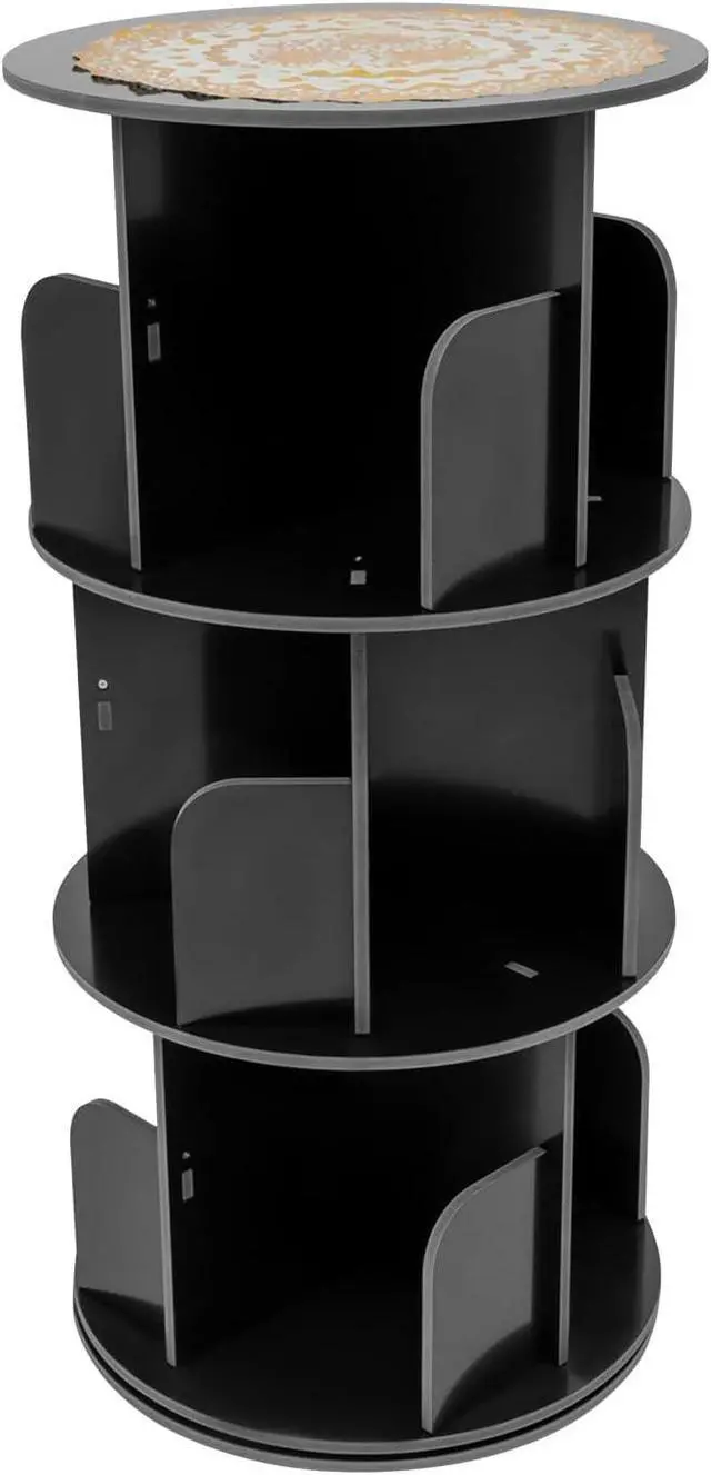 Alt view image 5 of 7 - Rotating Bookshelf, 3 Tiers Rotating Book Shelf, 360° Display Corner Spinning Bookcase, Floor Standing Storage Rack for Bedroom, Living Room, Study Room, Black (3-Tiers)