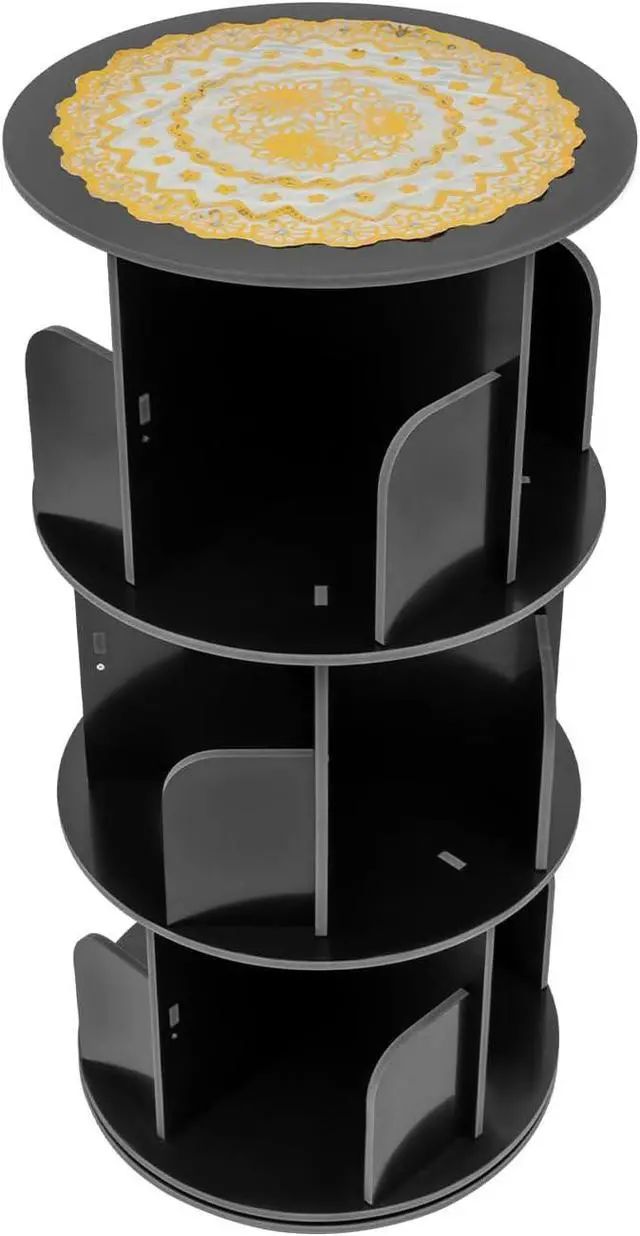 Alt view image 6 of 7 - Rotating Bookshelf, 3 Tiers Rotating Book Shelf, 360° Display Corner Spinning Bookcase, Floor Standing Storage Rack for Bedroom, Living Room, Study Room, Black (3-Tiers)