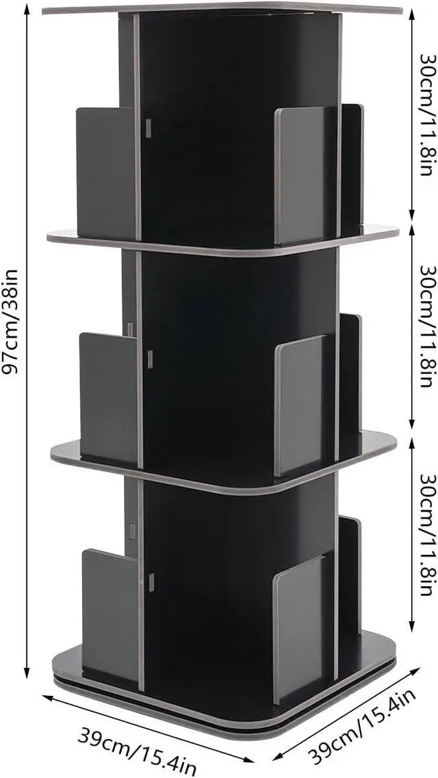 Alt view image 3 of 7 - Rotating Bookshelf 3 Tier Standing Bookcase Square Floor Standing 360° View Stackable Storage Display Book Rack Wooden Shelf for Bedroom Living Room Office Corner Bookcase (3-Tier, Black)