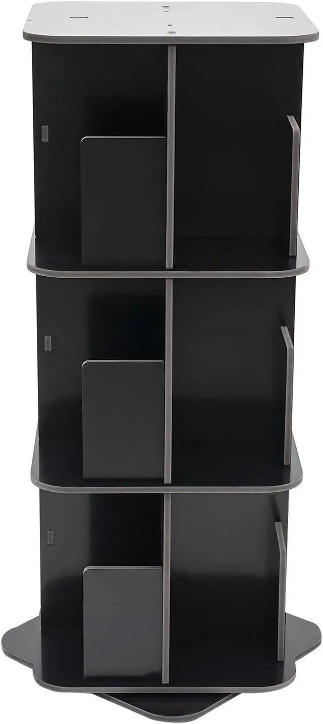 Alt view image 5 of 7 - Rotating Bookshelf 3 Tier Standing Bookcase Square Floor Standing 360° View Stackable Storage Display Book Rack Wooden Shelf for Bedroom Living Room Office Corner Bookcase (3-Tier, Black)